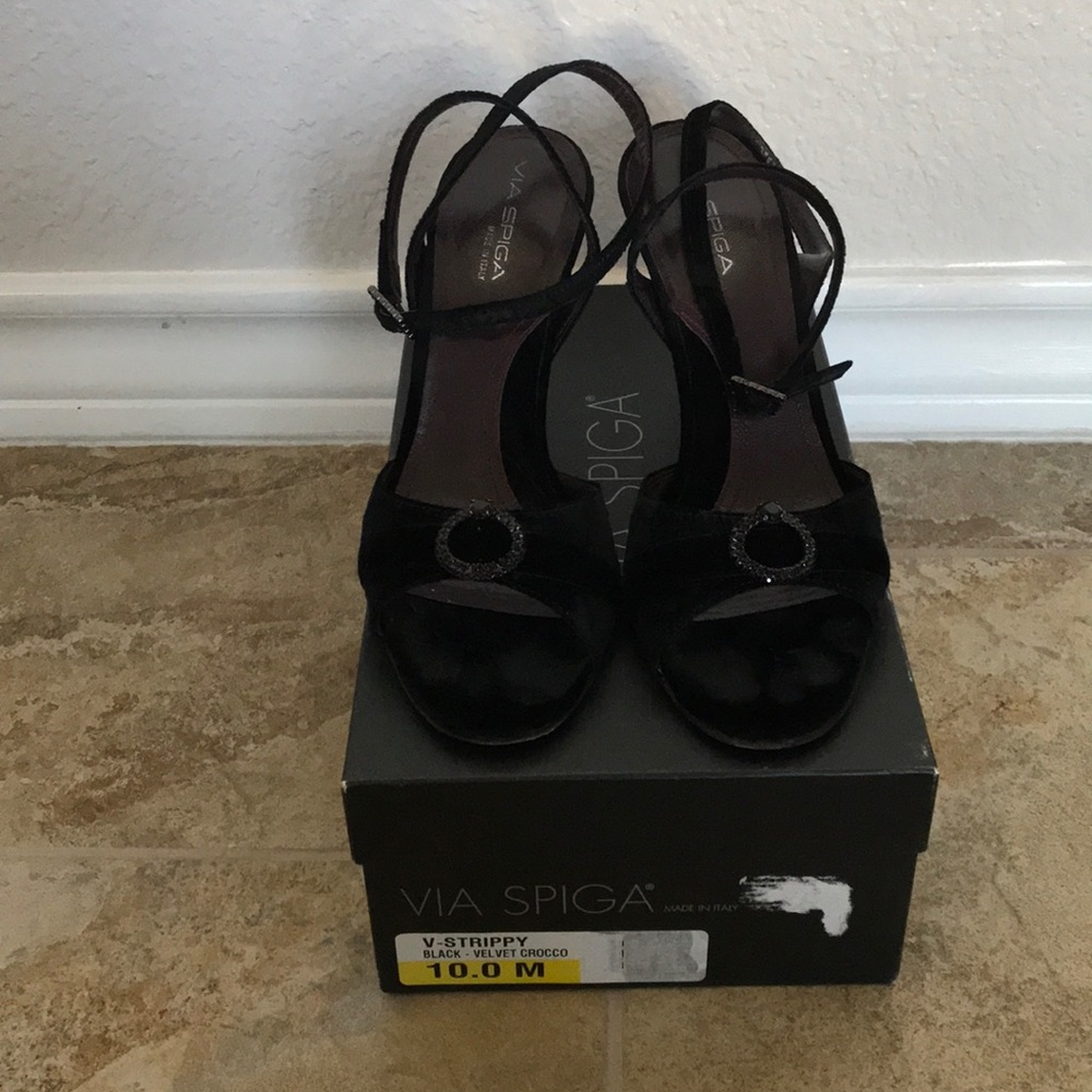 Via Spiga Strappy Velvet Crocco Sandals